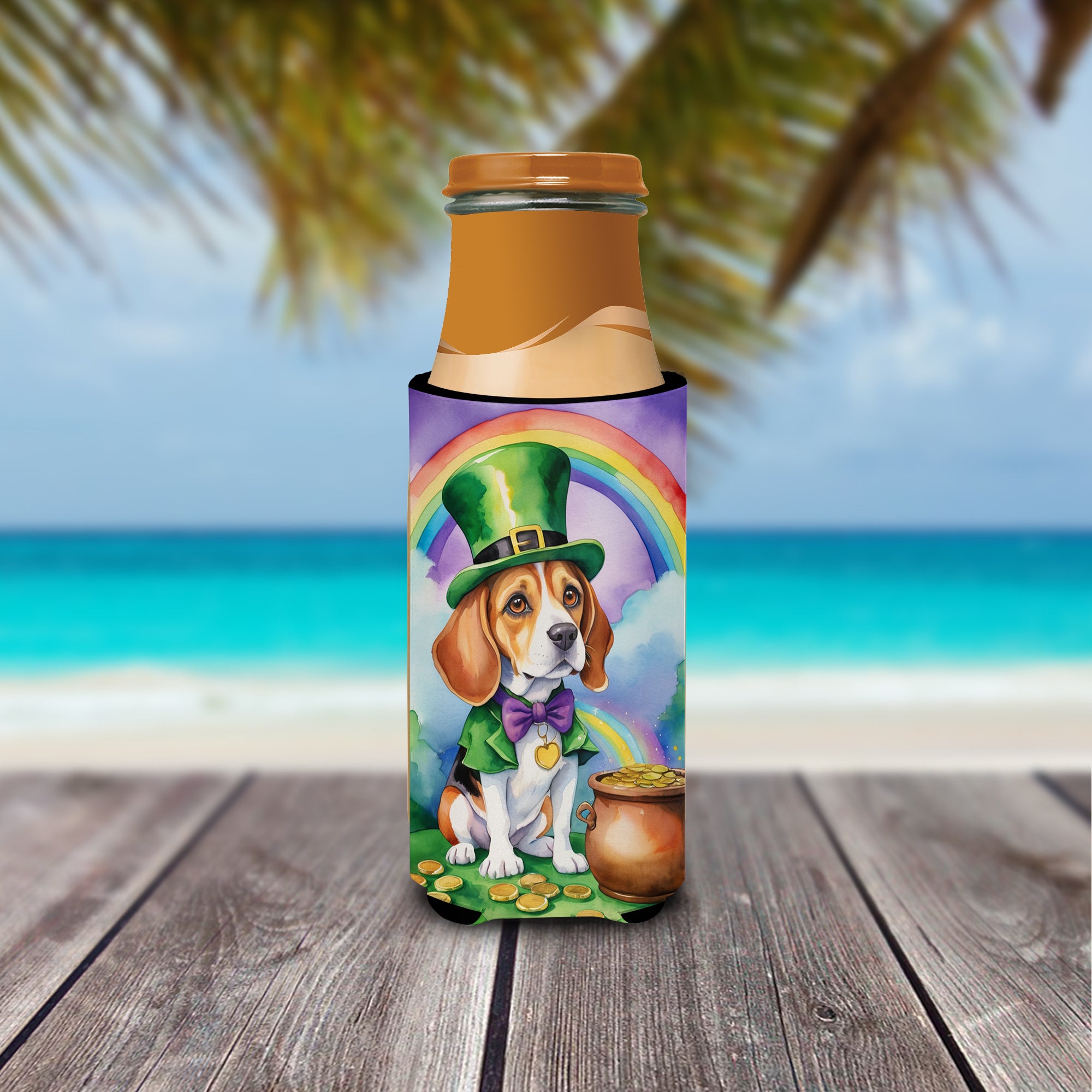Beagle St Patrick's Day Hugger for Ultra Slim Cans