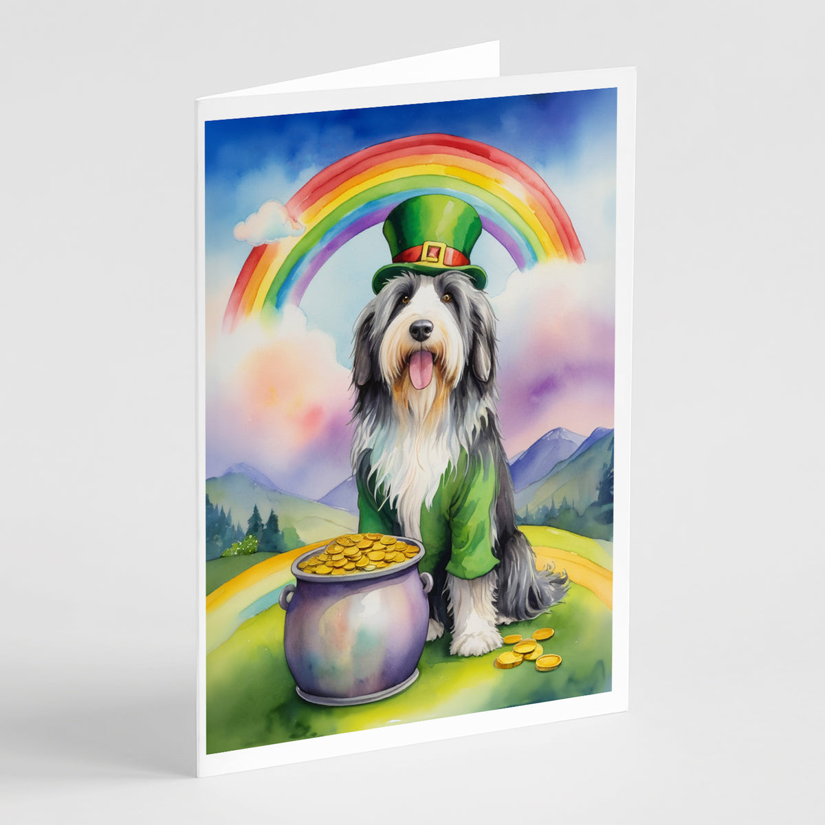 Buy this Bearded Collie St Patrick&#39;s Day Greeting Cards Pack of 8