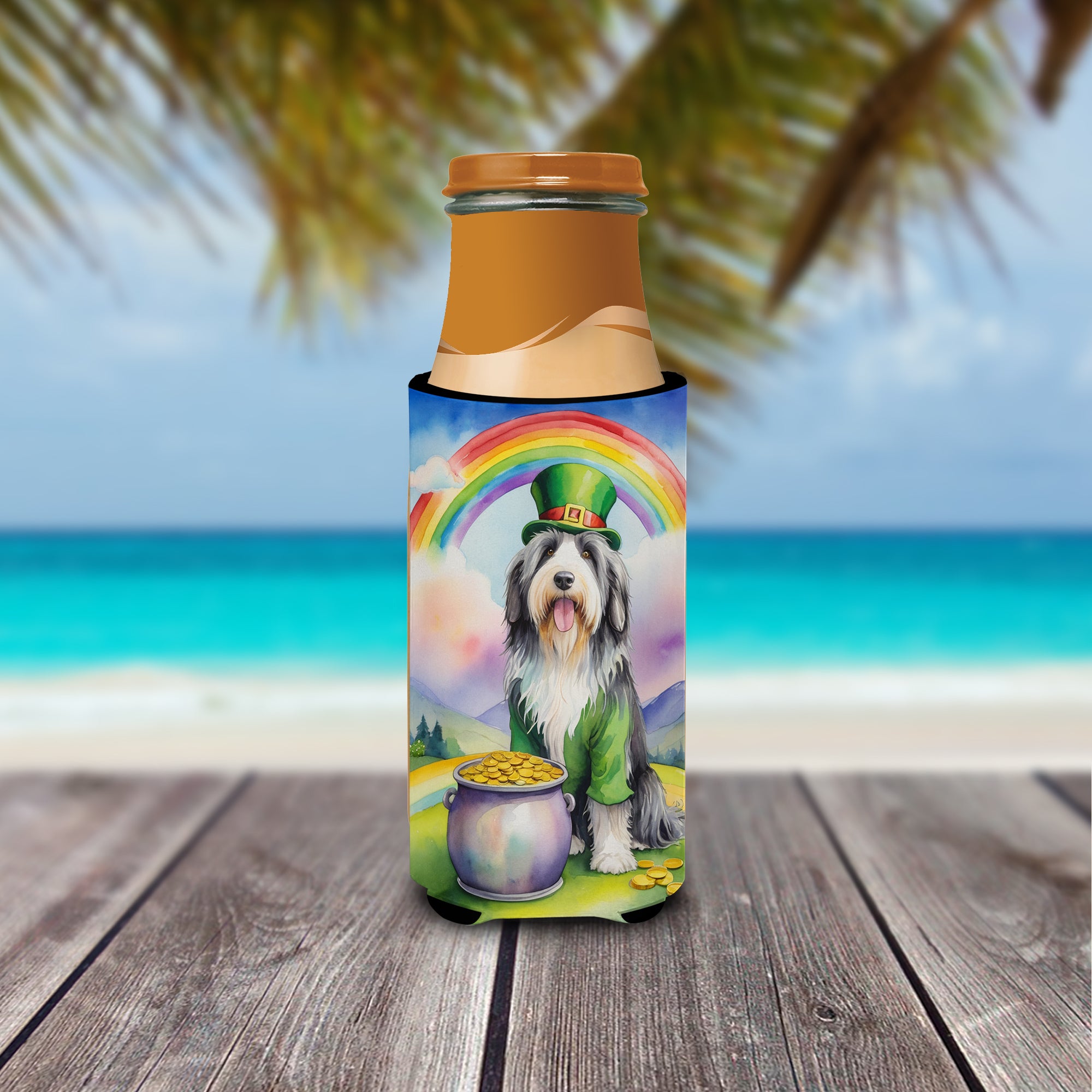 Bearded Collie St Patrick's Day Hugger for Ultra Slim Cans