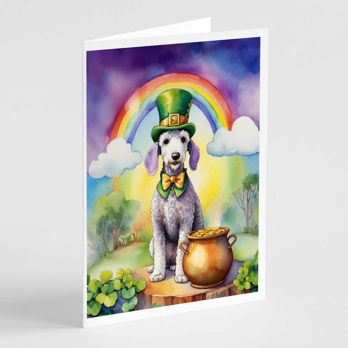 Buy this Bedlington Terrier St Patrick&#39;s Day Greeting Cards Pack of 8