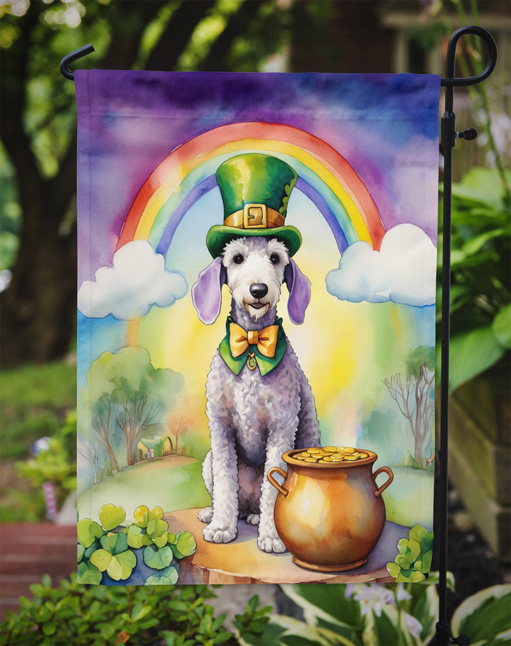 Bedlington Terrier St Patrick's Day Garden Flag