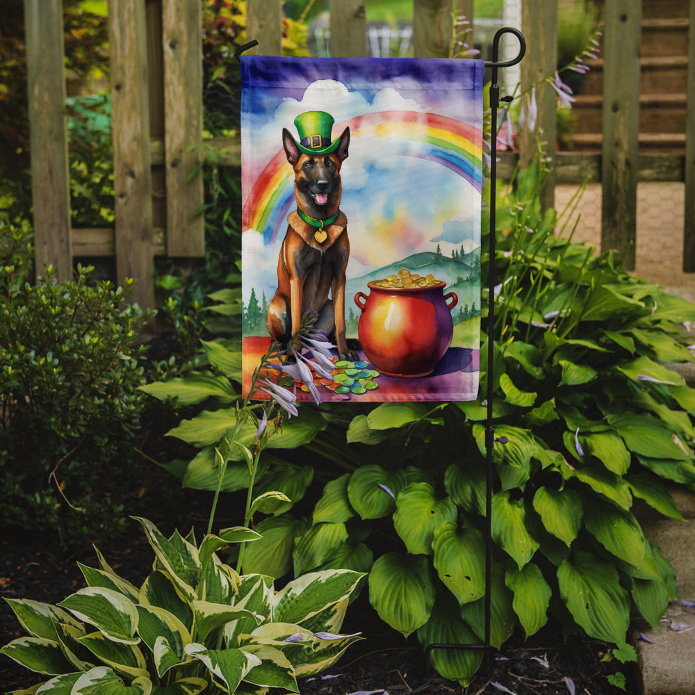 Caroline's Treasures Belgian Malinois St. Patrick’s Day Garden Flag – Dog with Pot of Gold & Rainbow Yard Decor