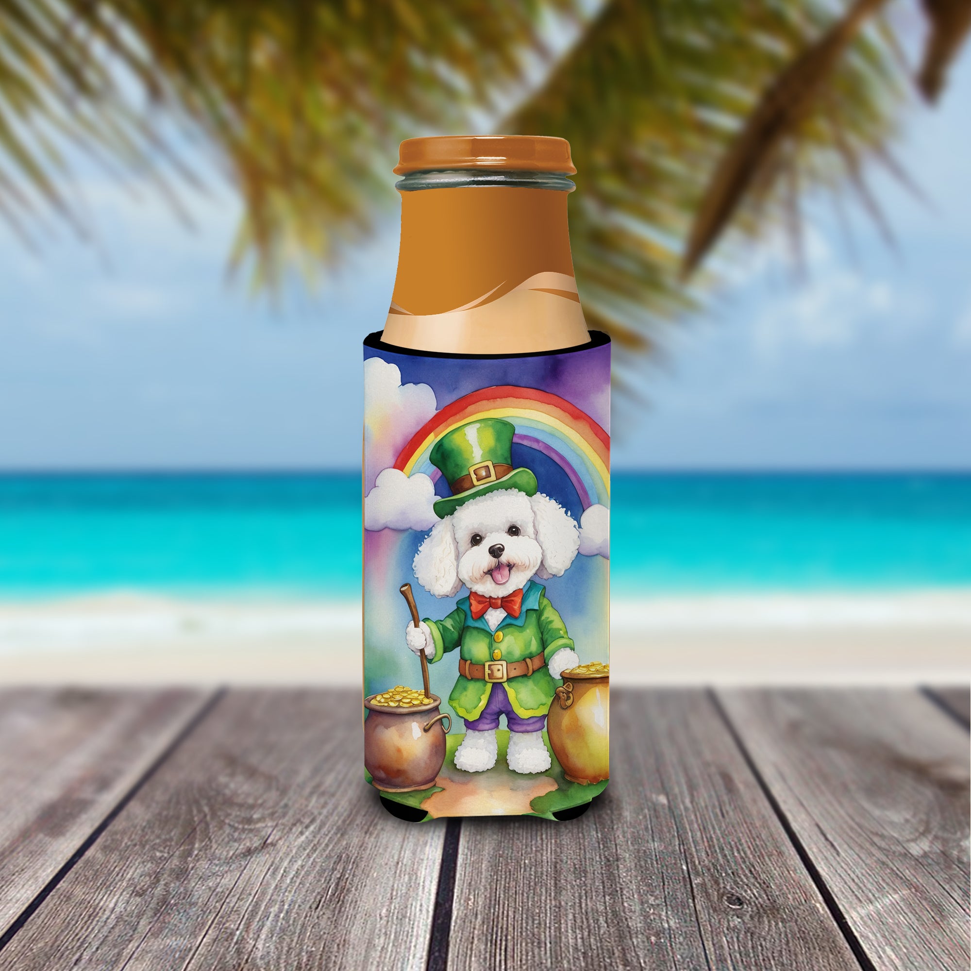 Bichon Frise St Patrick's Day Hugger for Ultra Slim Cans