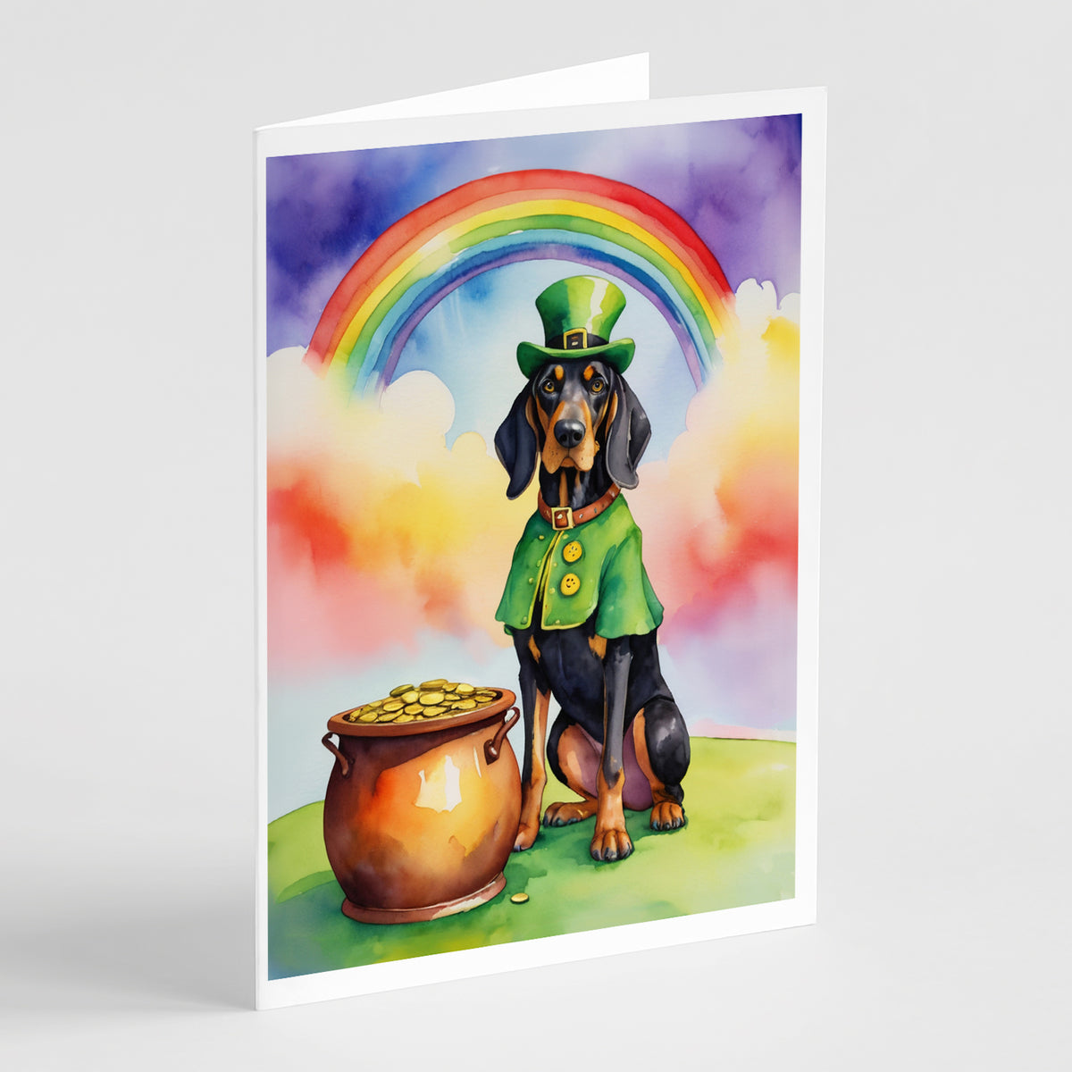 Buy this Black and Tan Coonhound St Patrick&#39;s Day Greeting Cards Pack of 8