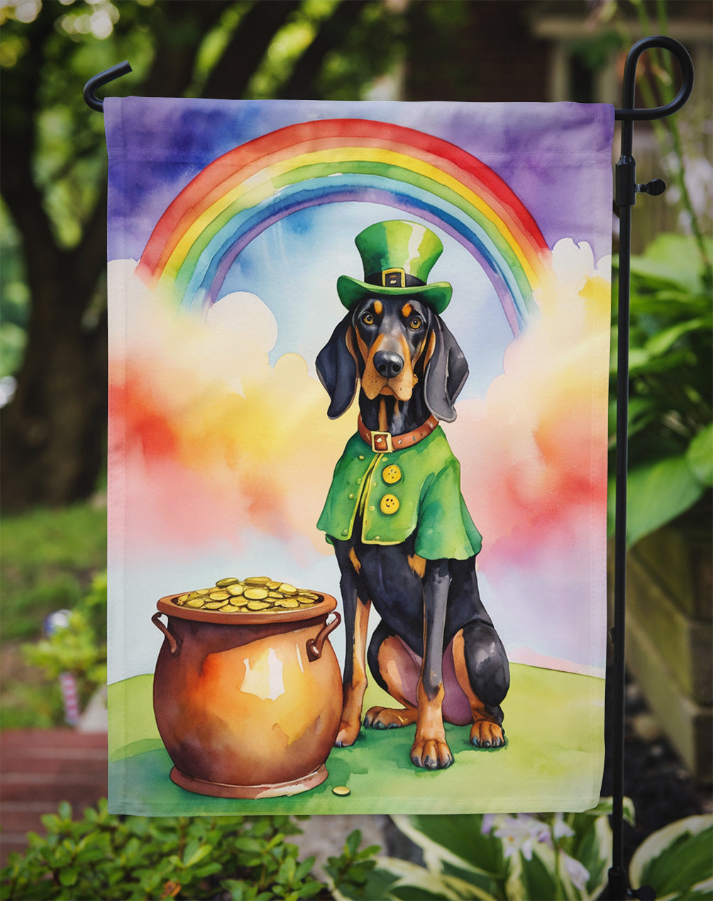 Black and Tan Coonhound St Patrick's Day Garden Flag