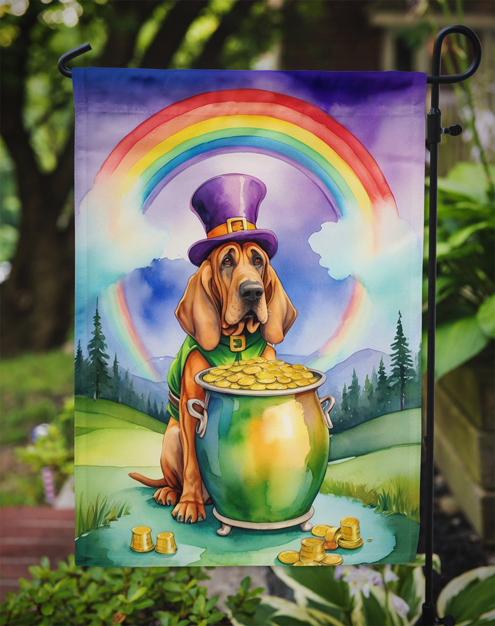 Bloodhound St Patrick's Day Garden Flag