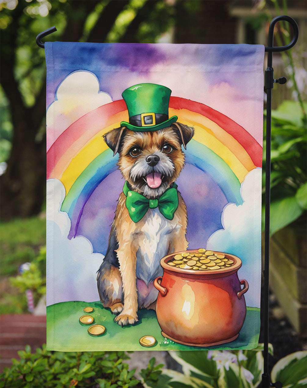Border Terrier St Patrick's Day Garden Flag