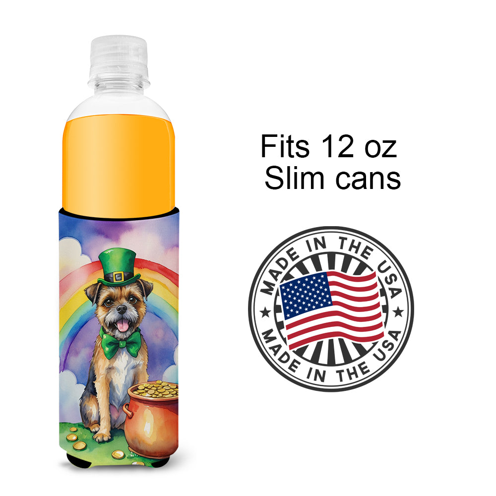 Border Terrier St Patrick's Day Hugger for Ultra Slim Cans
