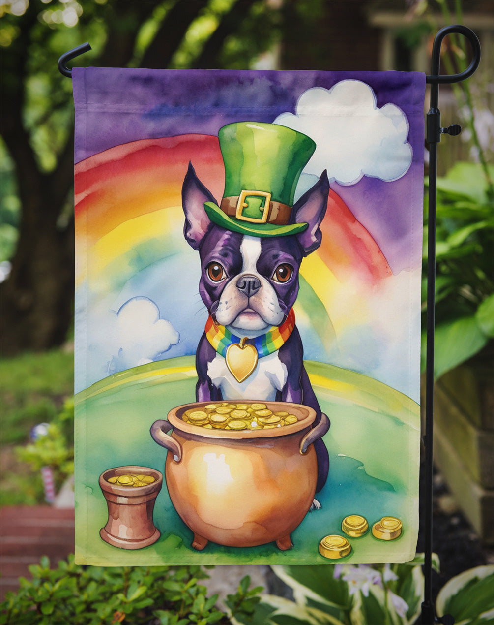 Boston Terrier St Patrick's Day Garden Flag