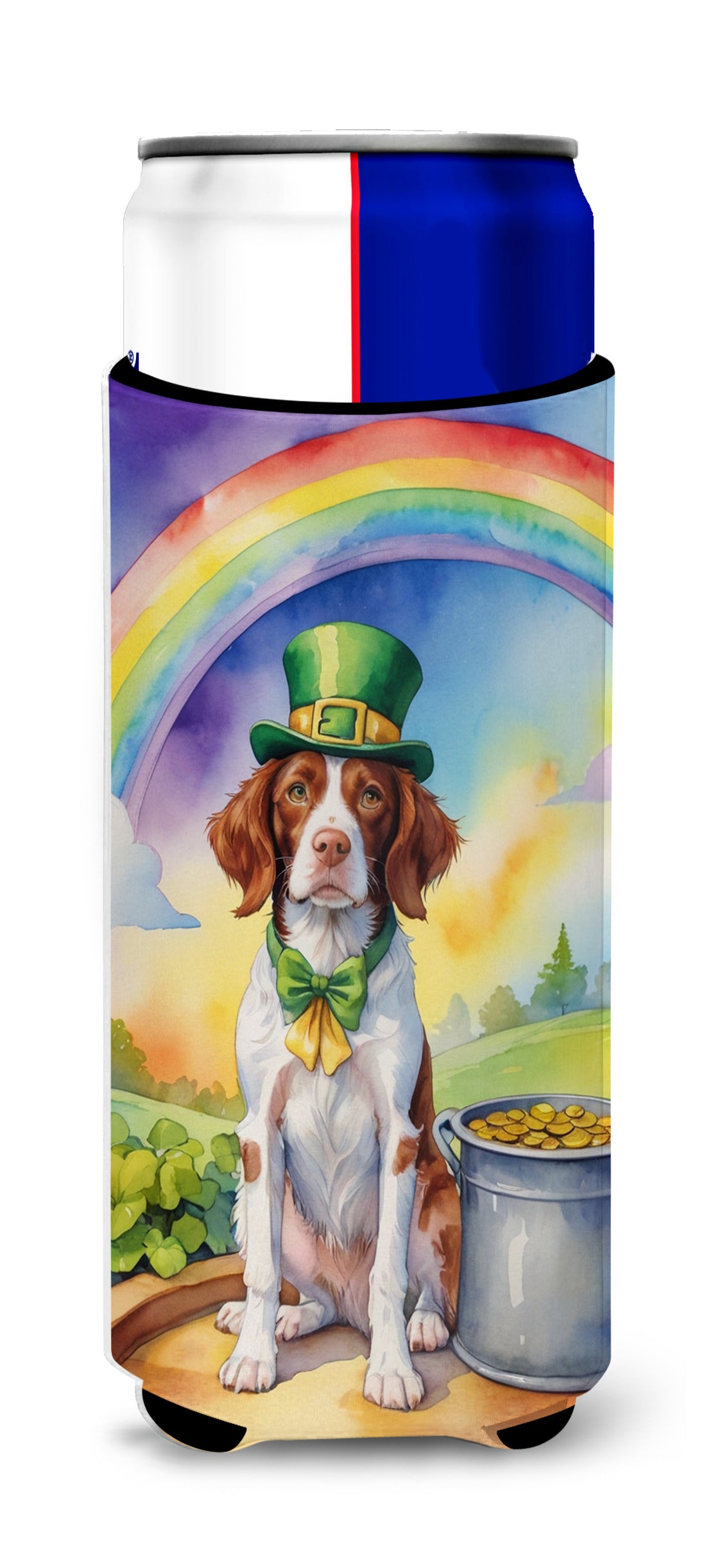 Buy this Brittany Spaniel St Patrick&#39;s Day Hugger for Ultra Slim Cans