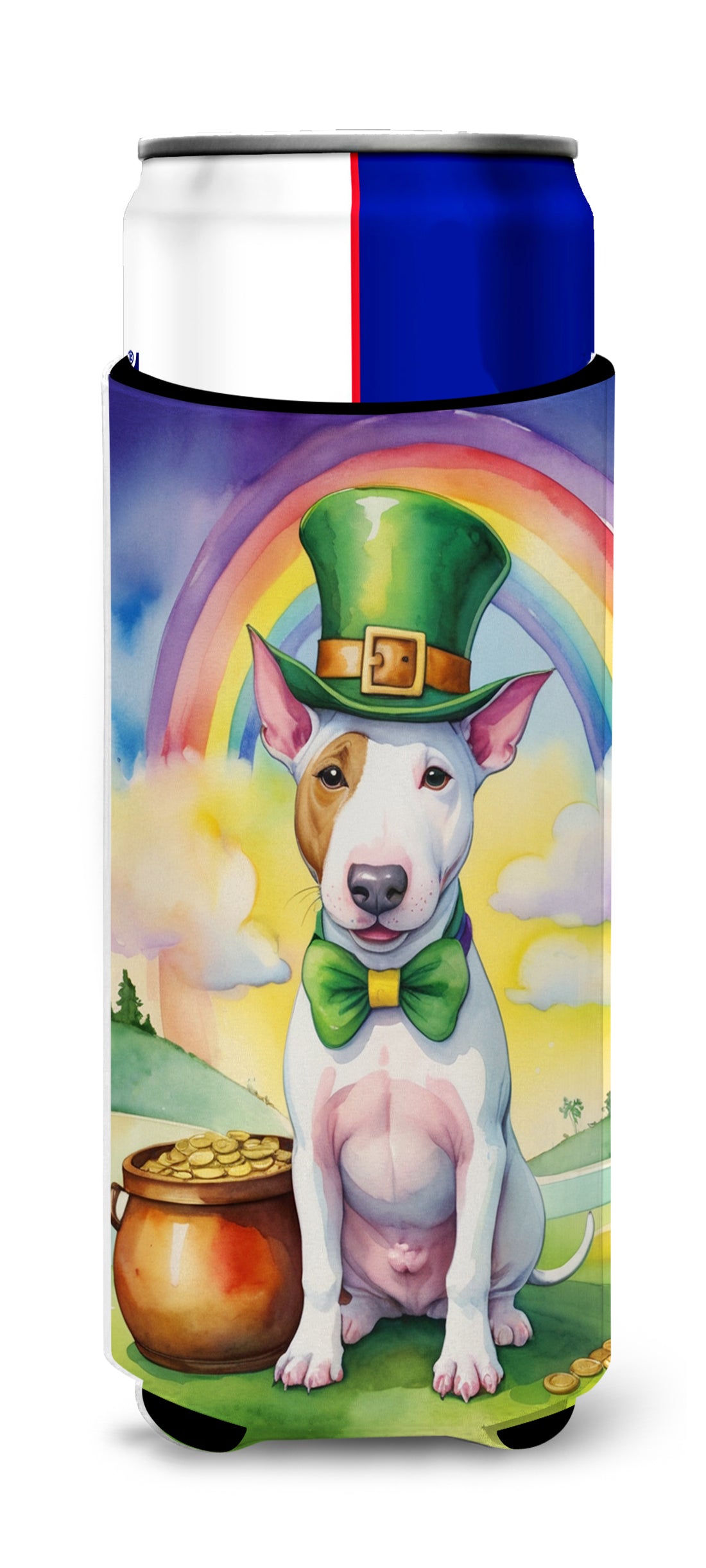 Buy this Bull Terrier St Patrick&#39;s Day Hugger for Ultra Slim Cans