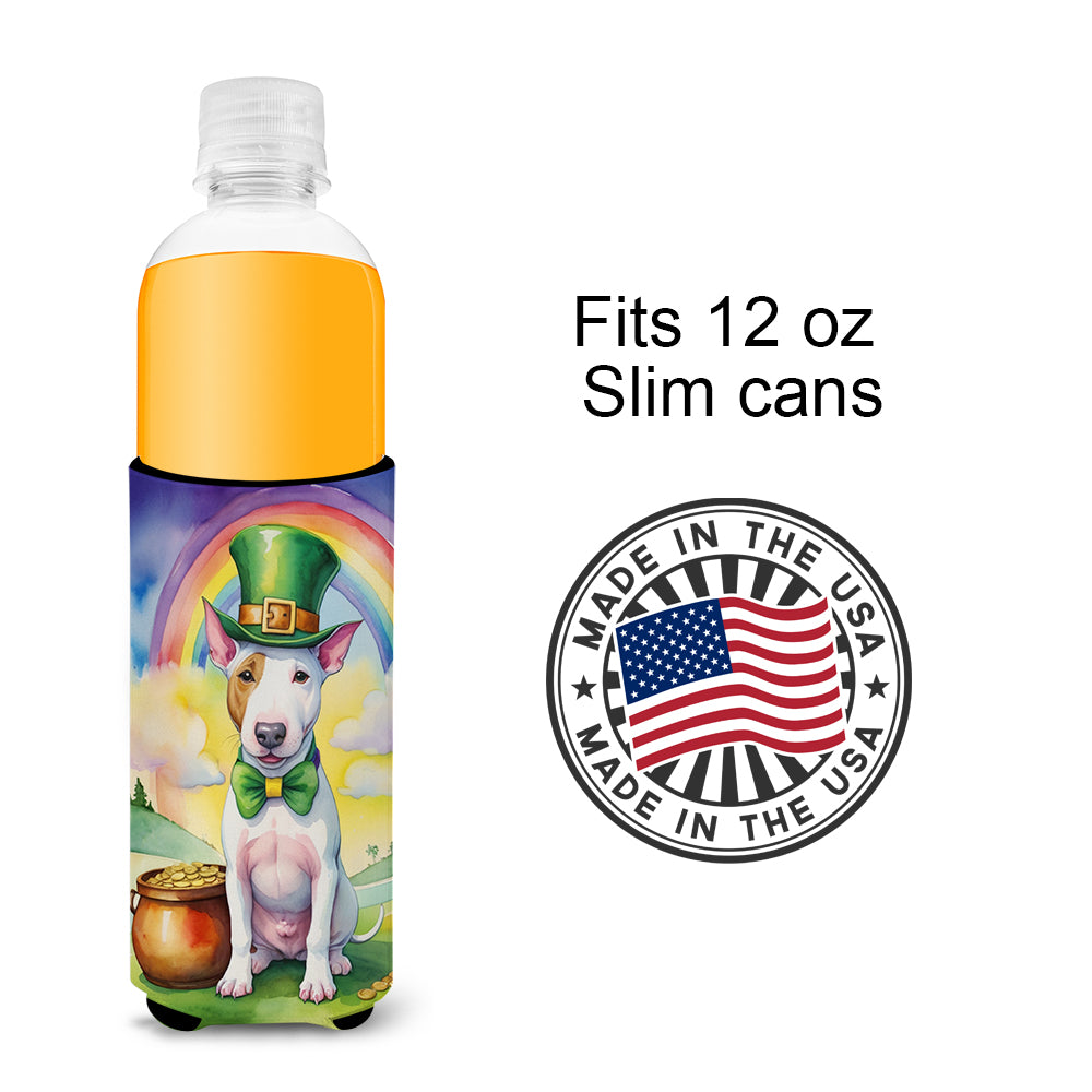 Bull Terrier St Patrick's Day Hugger for Ultra Slim Cans