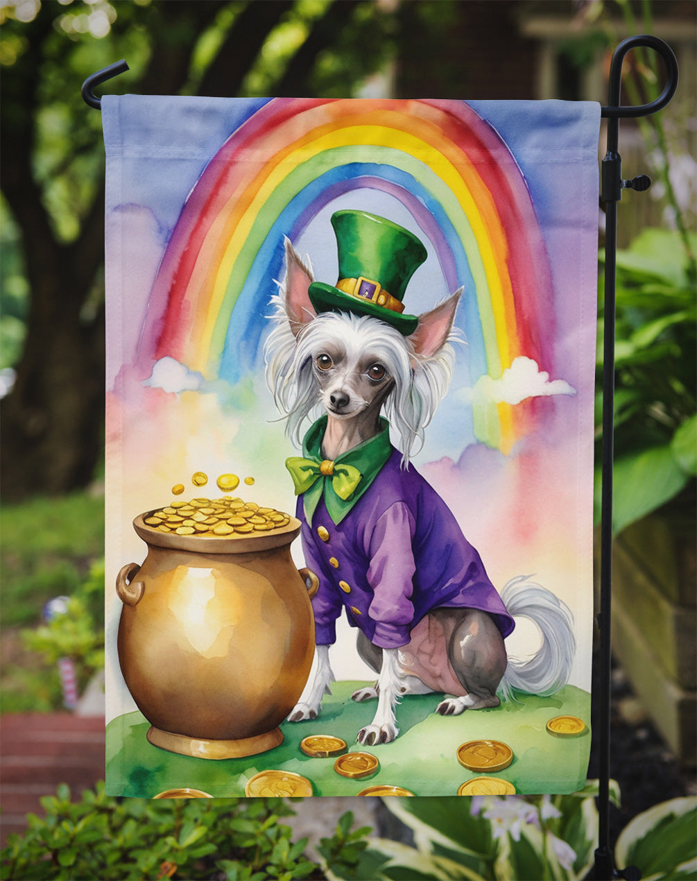 Chinese Crested St Patrick's Day Garden Flag