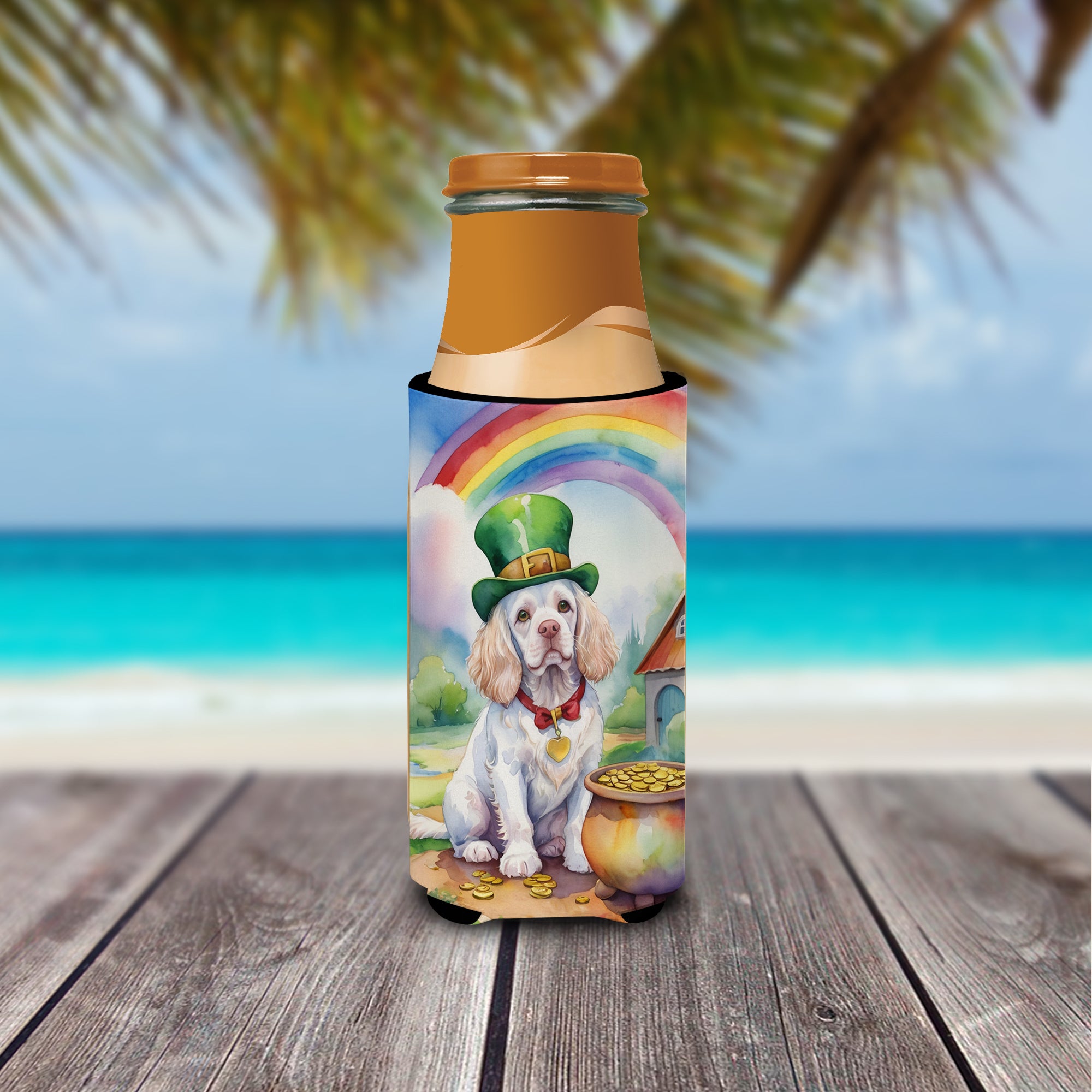 Clumber Spaniel St Patrick's Day Hugger for Ultra Slim Cans