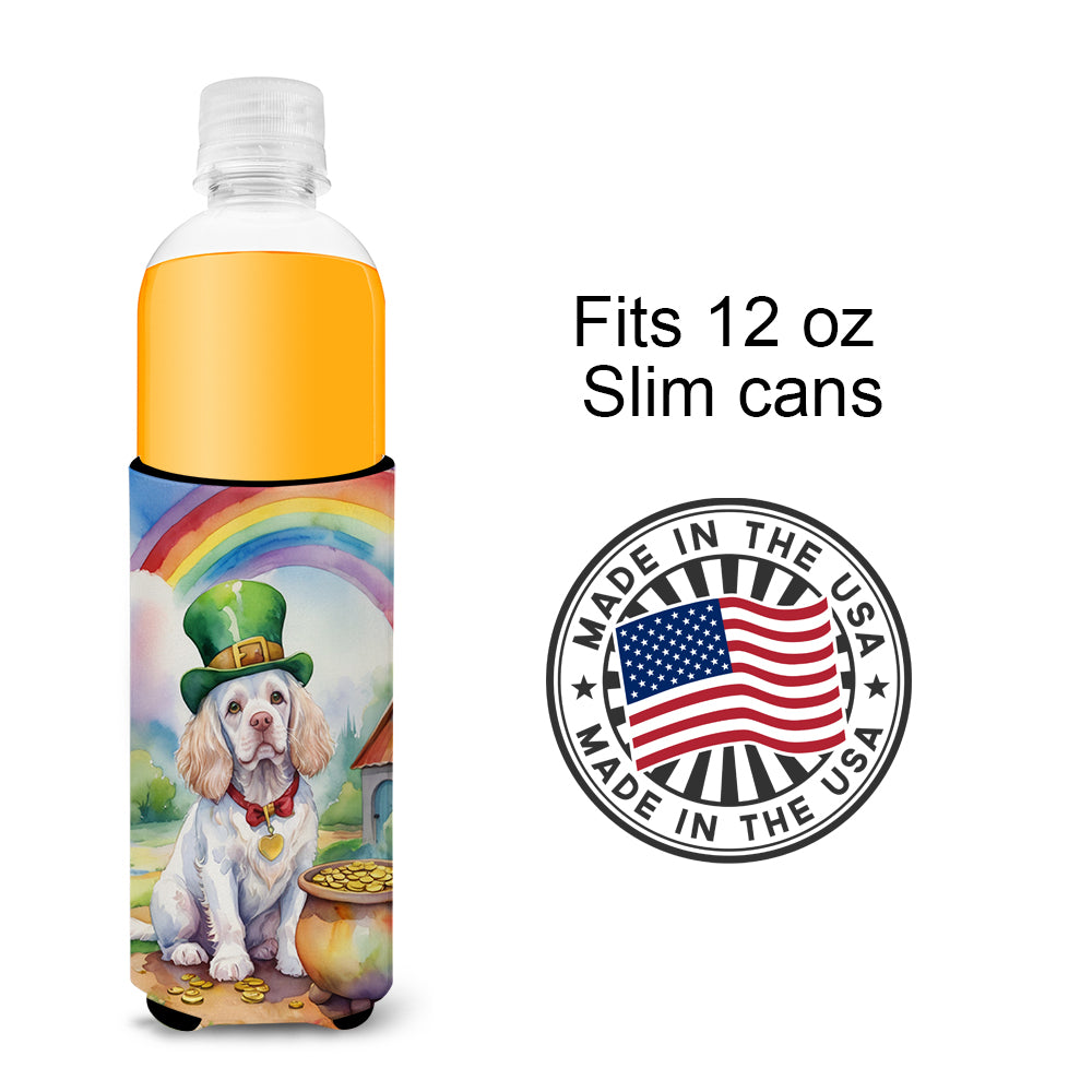 Clumber Spaniel St Patrick's Day Hugger for Ultra Slim Cans