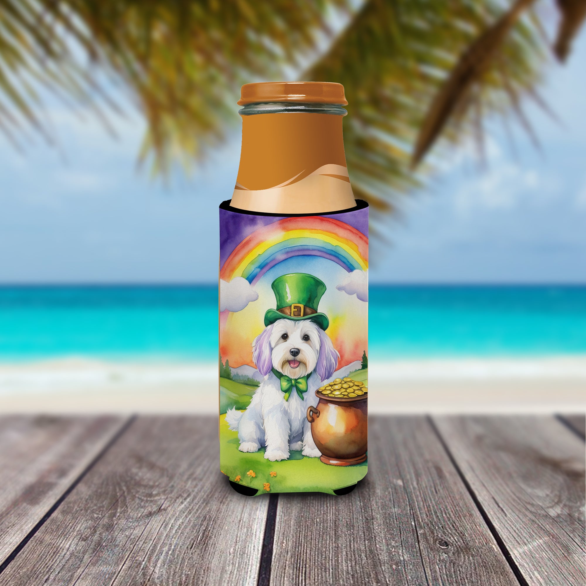 Coton de Tulear St Patrick's Day Hugger for Ultra Slim Cans
