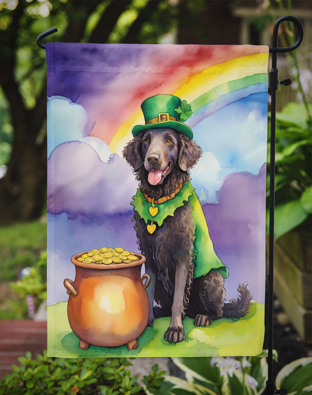 Curly-Coated Retriever St Patrick's Day Garden Flag