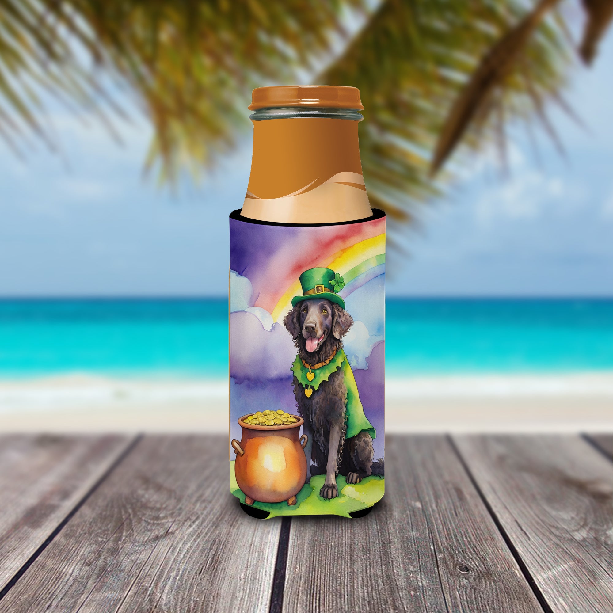 Curly-Coated Retriever St Patrick's Day Hugger for Ultra Slim Cans