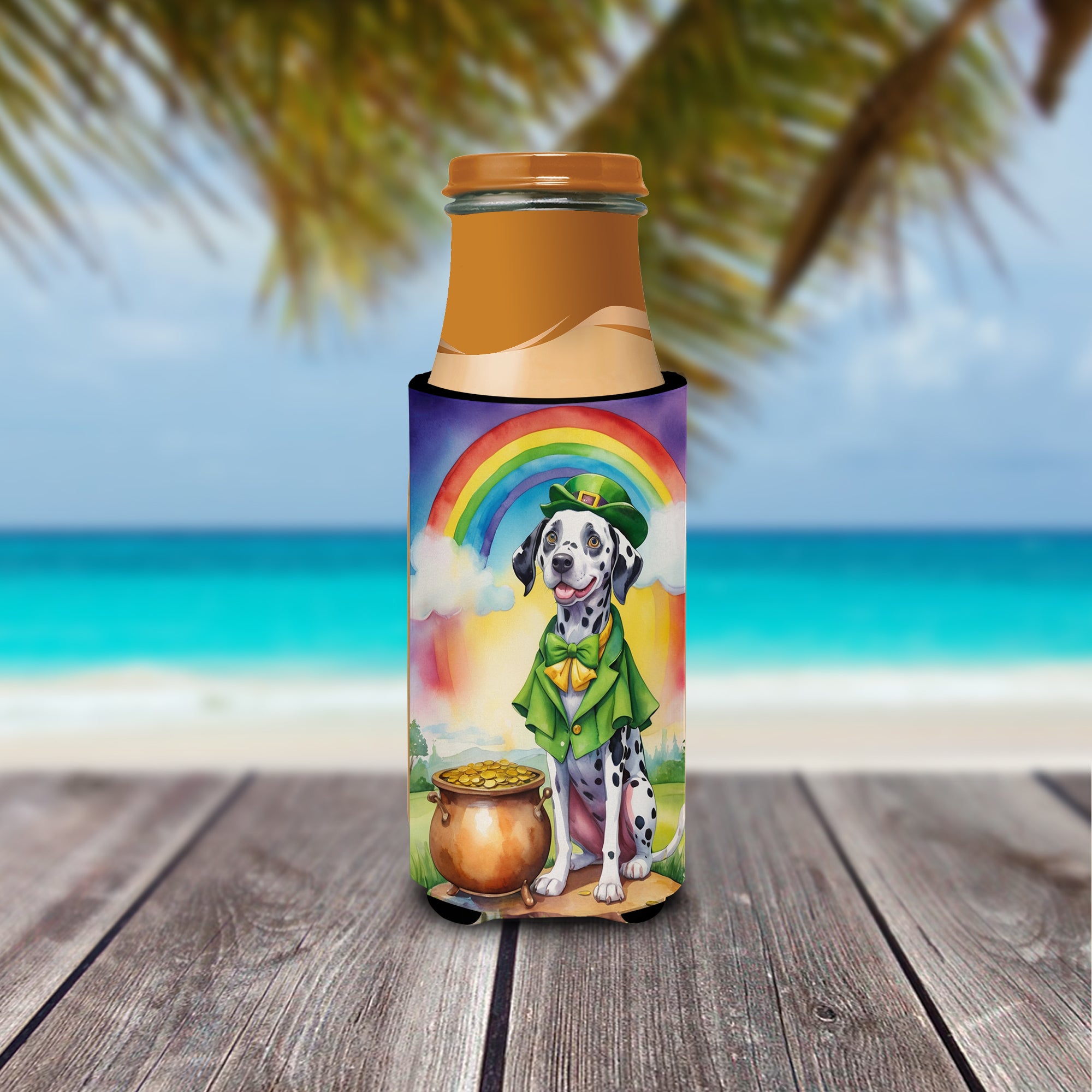 Dalmatian St Patrick's Day Hugger for Ultra Slim Cans