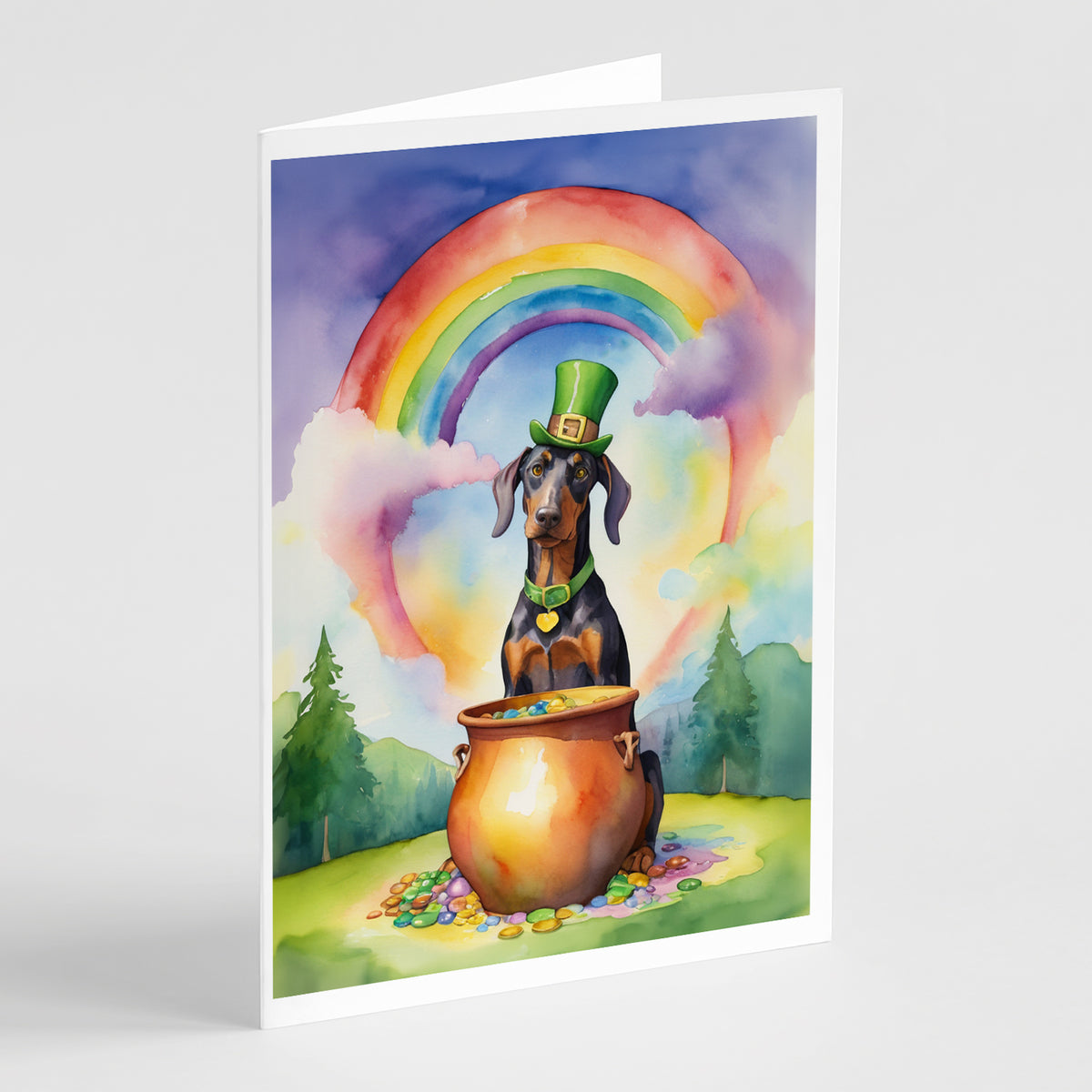 Buy this Doberman Pinscher St Patrick&#39;s Day Greeting Cards Pack of 8