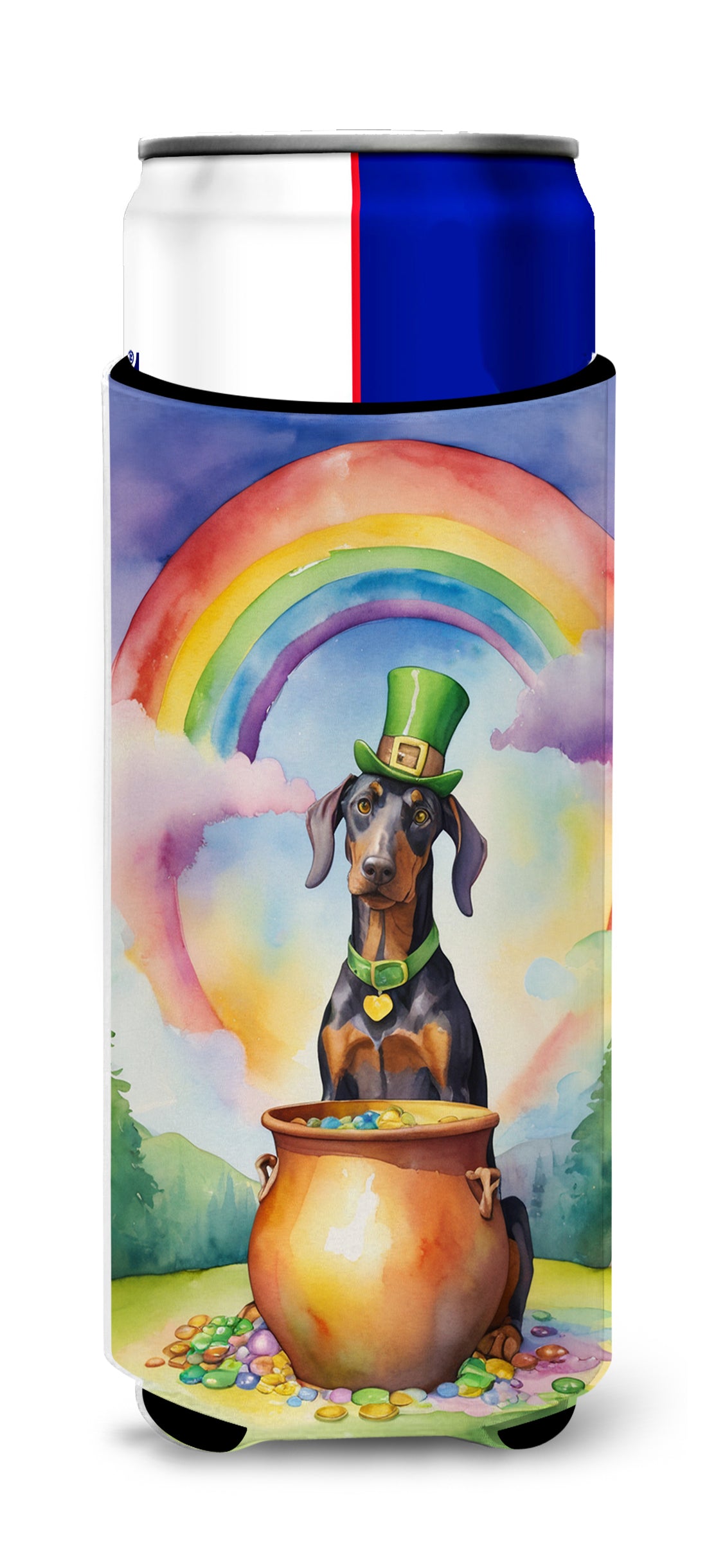 Buy this Doberman Pinscher St Patrick&#39;s Day Hugger for Ultra Slim Cans