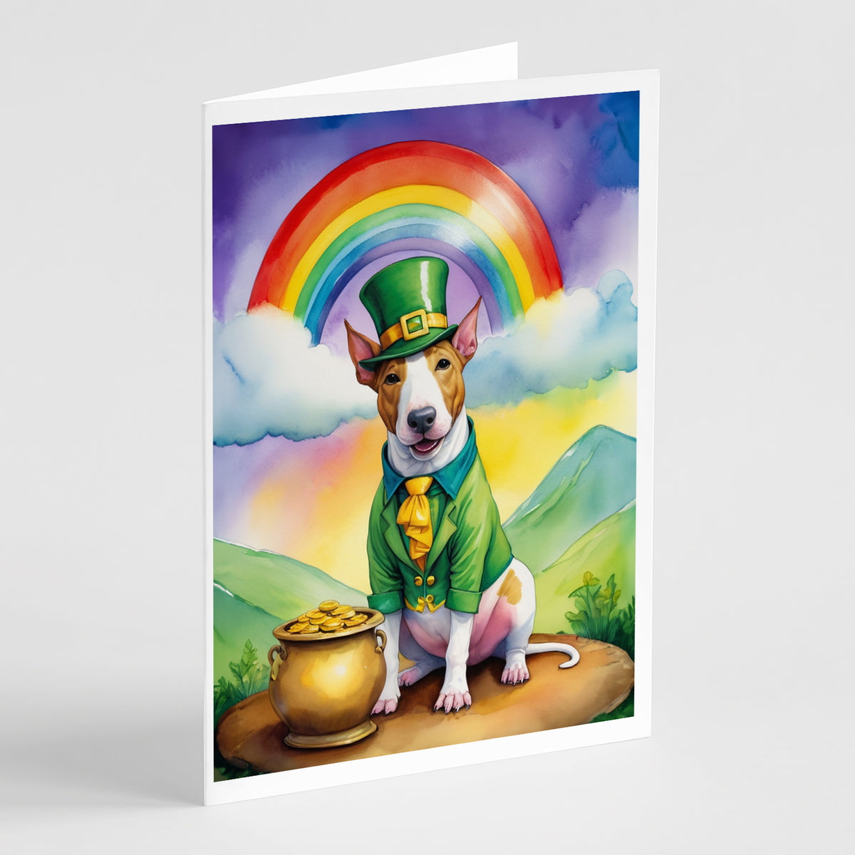 Buy this English Bull Terrier St Patrick&#39;s Day Greeting Cards Pack of 8