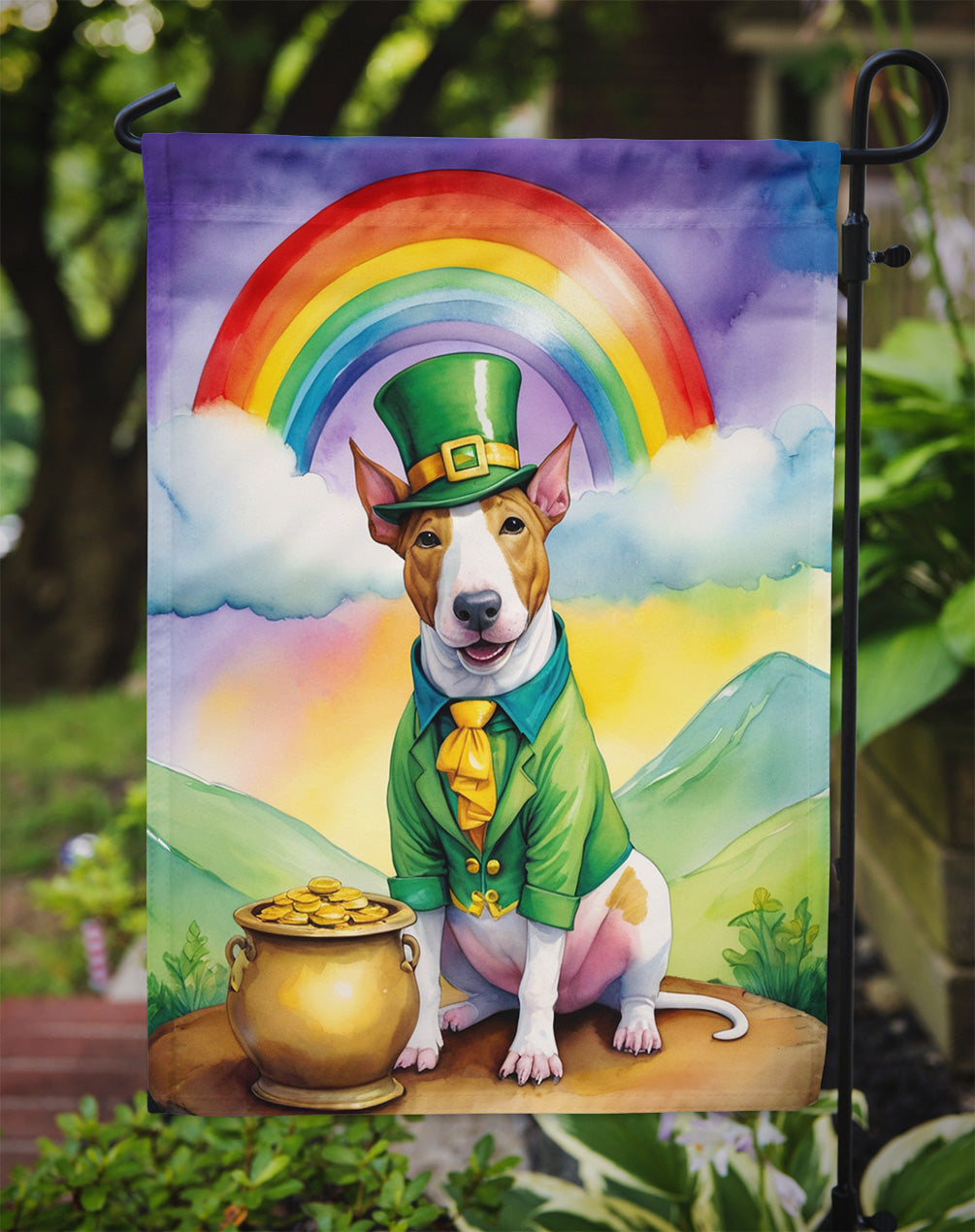 English Bull Terrier St Patrick's Day Garden Flag