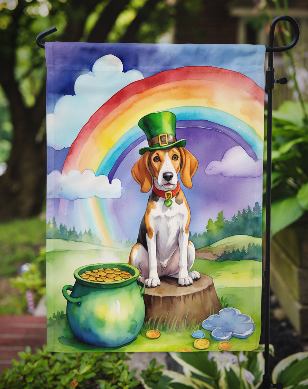 English Foxhound St Patrick's Day Garden Flag