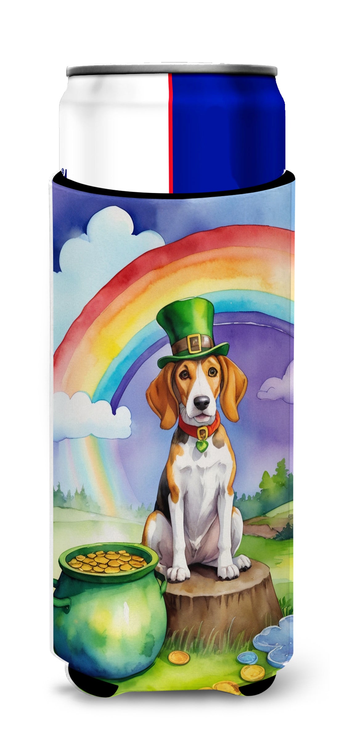 Buy this English Foxhound St Patrick&#39;s Day Hugger for Ultra Slim Cans
