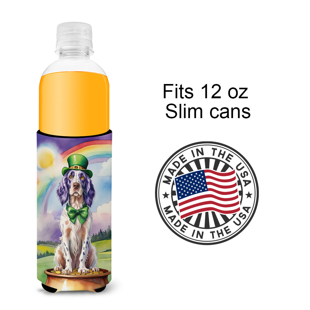 English Setter St Patrick's Day Hugger for Ultra Slim Cans