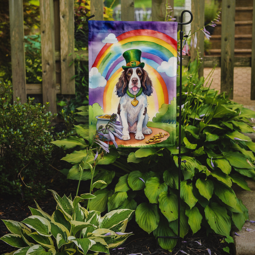 Caroline's Treasures English Springer Spaniel St. Patrick’s Day Garden Flag – Dog with Pot of Gold & Rainbow Yard Decor