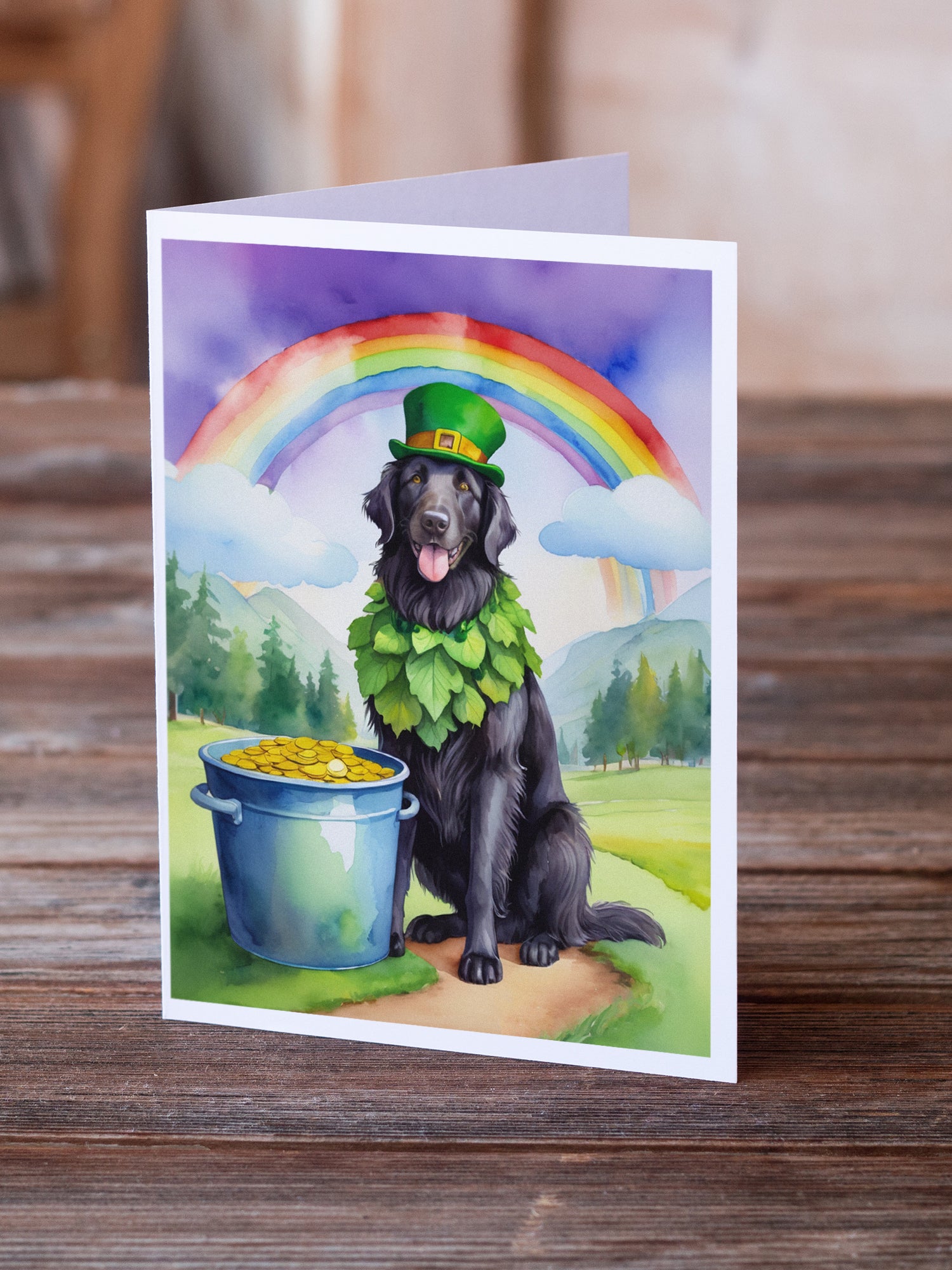 Flat-Coated Retriever St Patrick's Day Greeting Cards Pack of 8