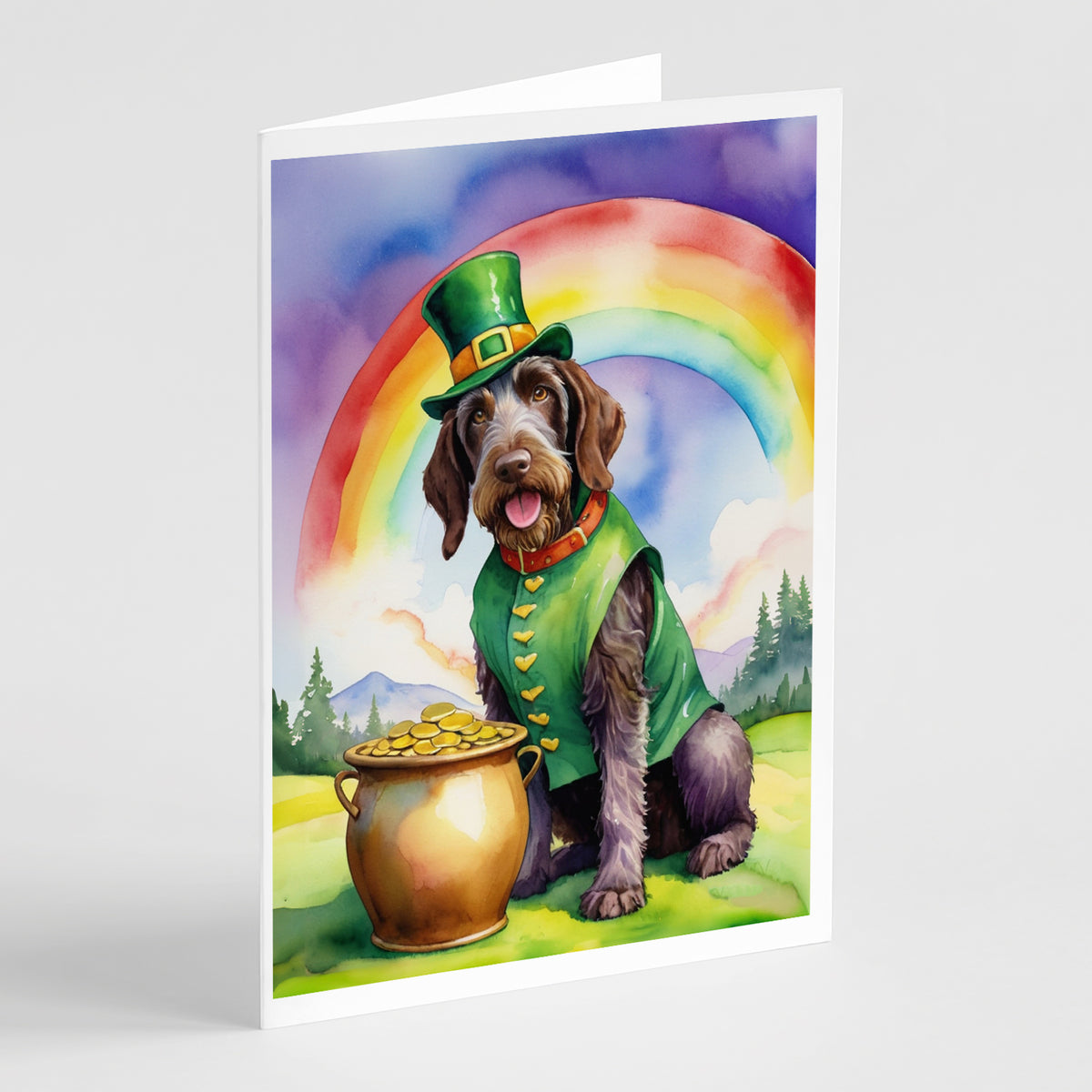 Buy this German Wirehaired Pointer St Patrick&#39;s Day Greeting Cards Pack of 8