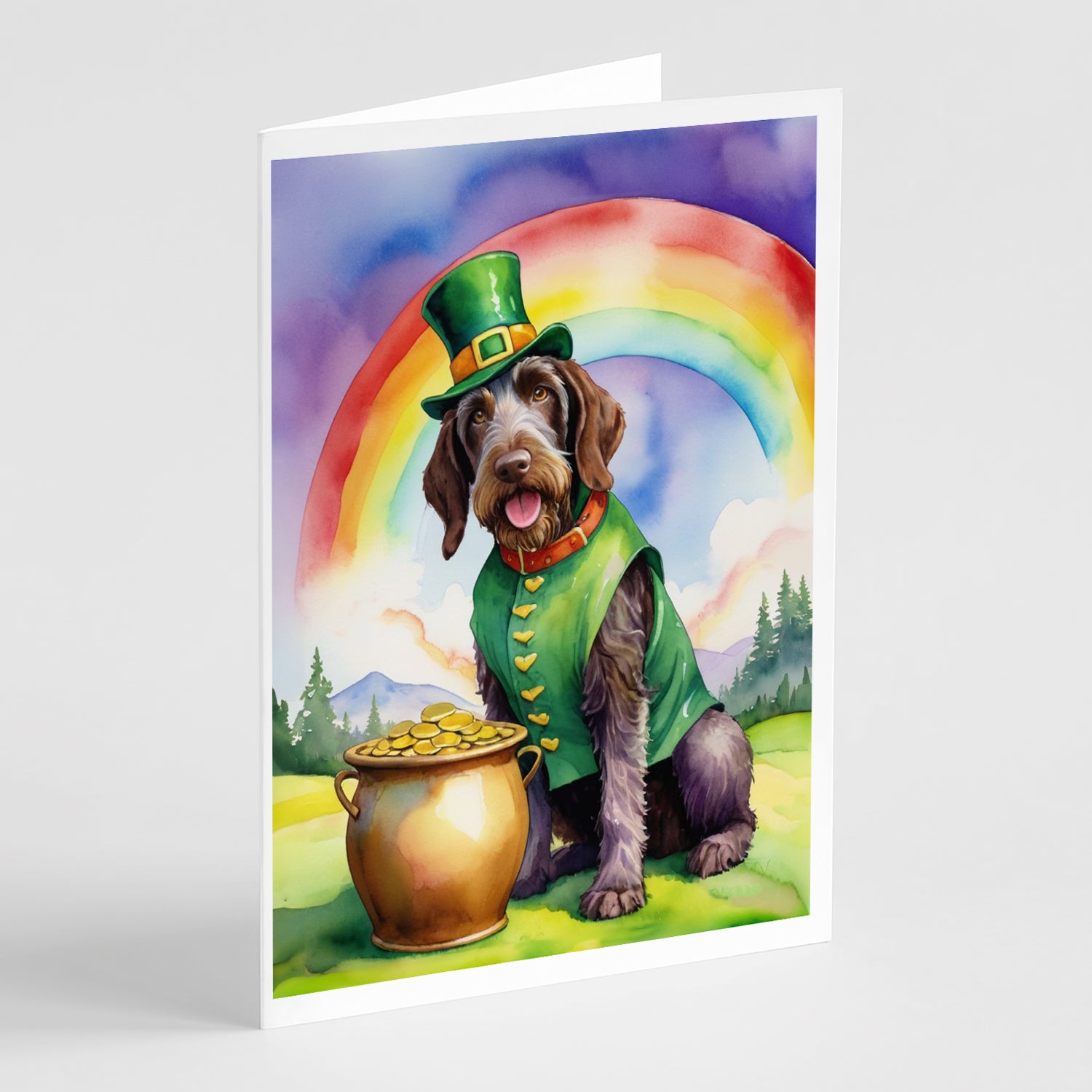 Buy this German Wirehaired Pointer St Patrick's Day Greeting Cards Pack of 8