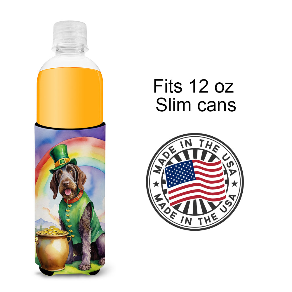 German Wirehaired Pointer St Patrick's Day Hugger for Ultra Slim Cans