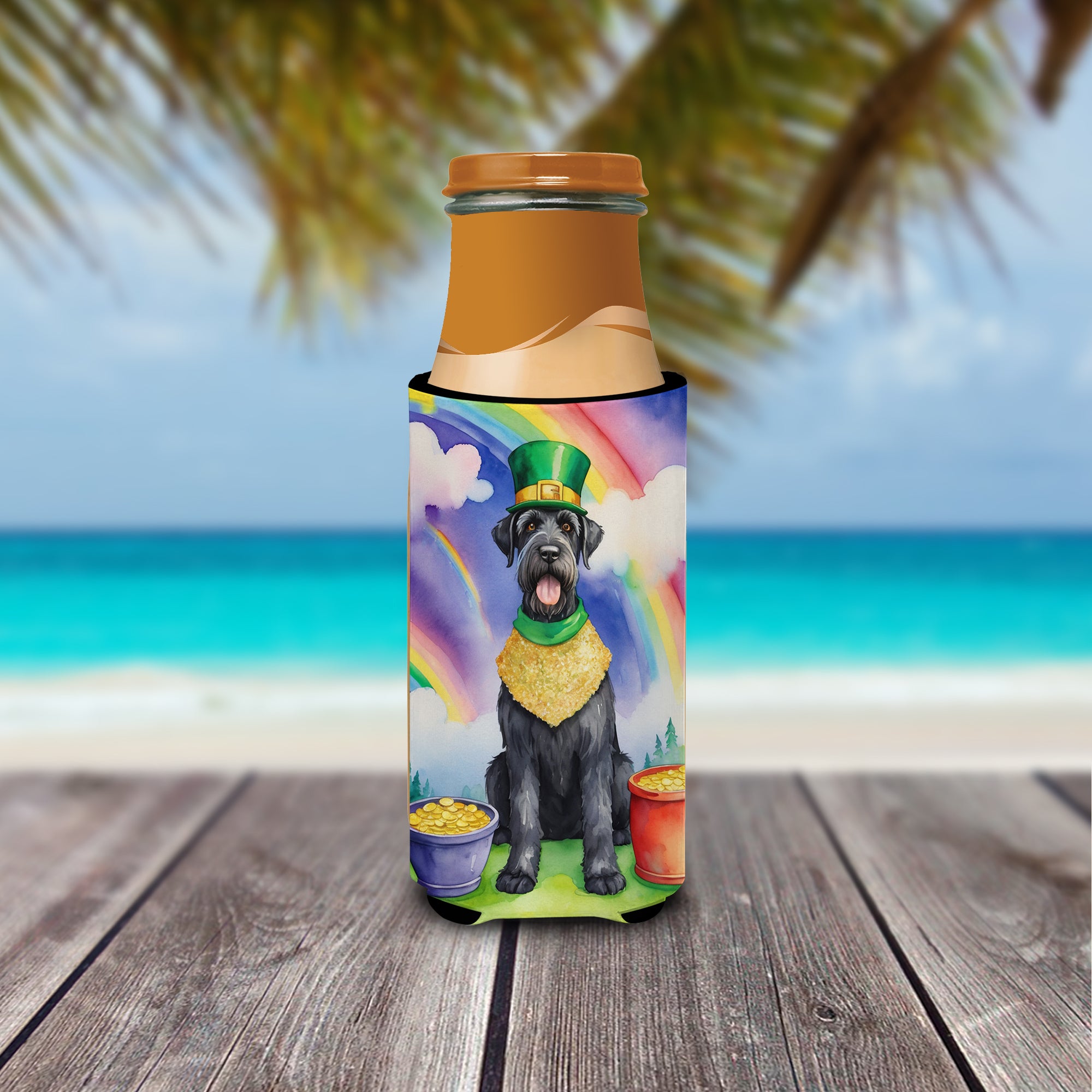 Giant Schnauzer St Patrick's Day Hugger for Ultra Slim Cans