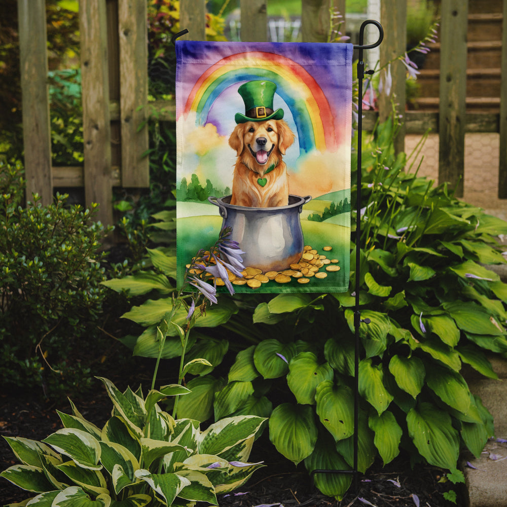 Caroline's Treasures Golden Retriever St. Patrick’s Day Garden Flag – Dog with Pot of Gold & Rainbow Yard Decor