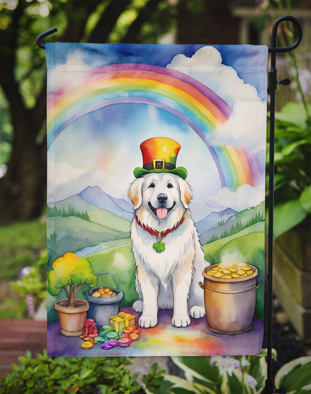 Great Pyrenees St Patrick's Day Garden Flag