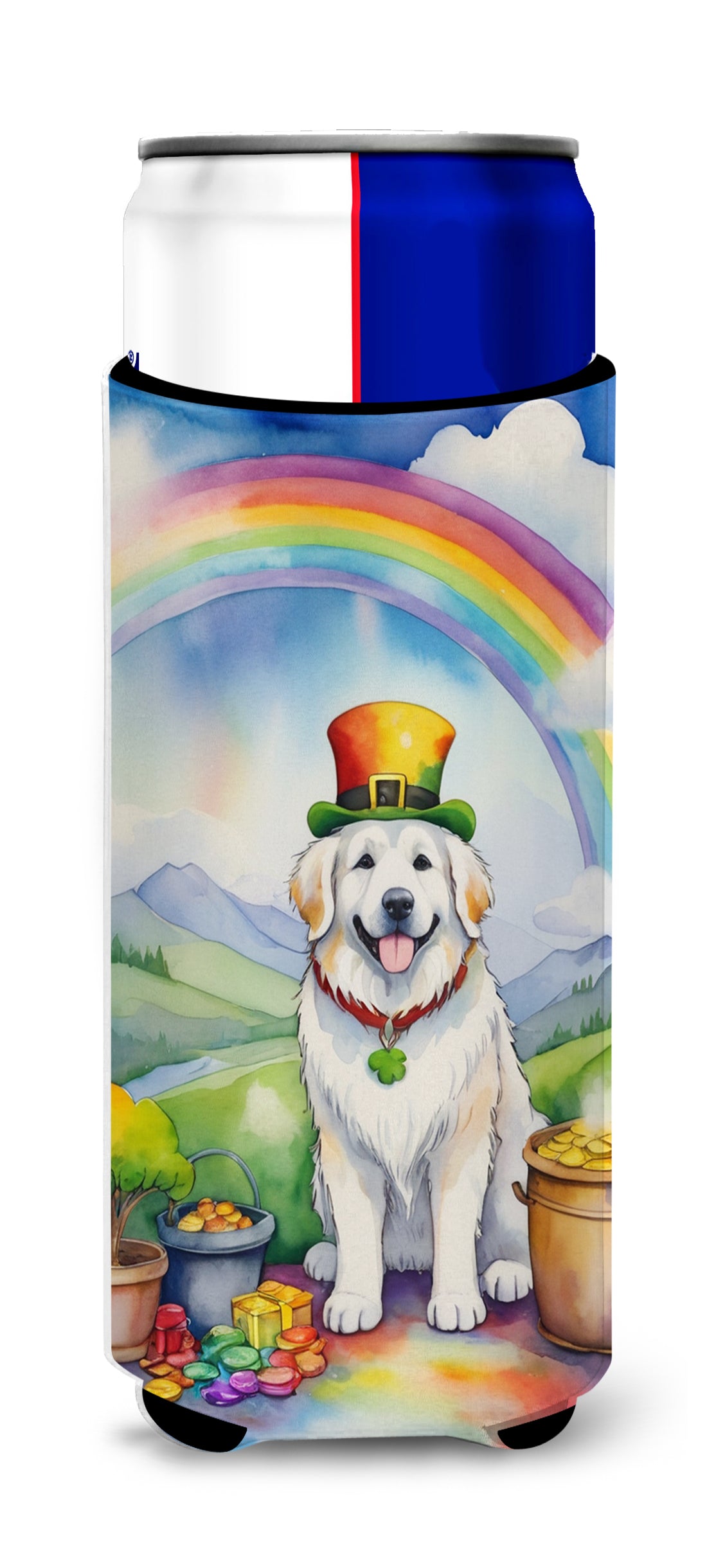 Buy this Great Pyrenees St Patrick&#39;s Day Hugger for Ultra Slim Cans
