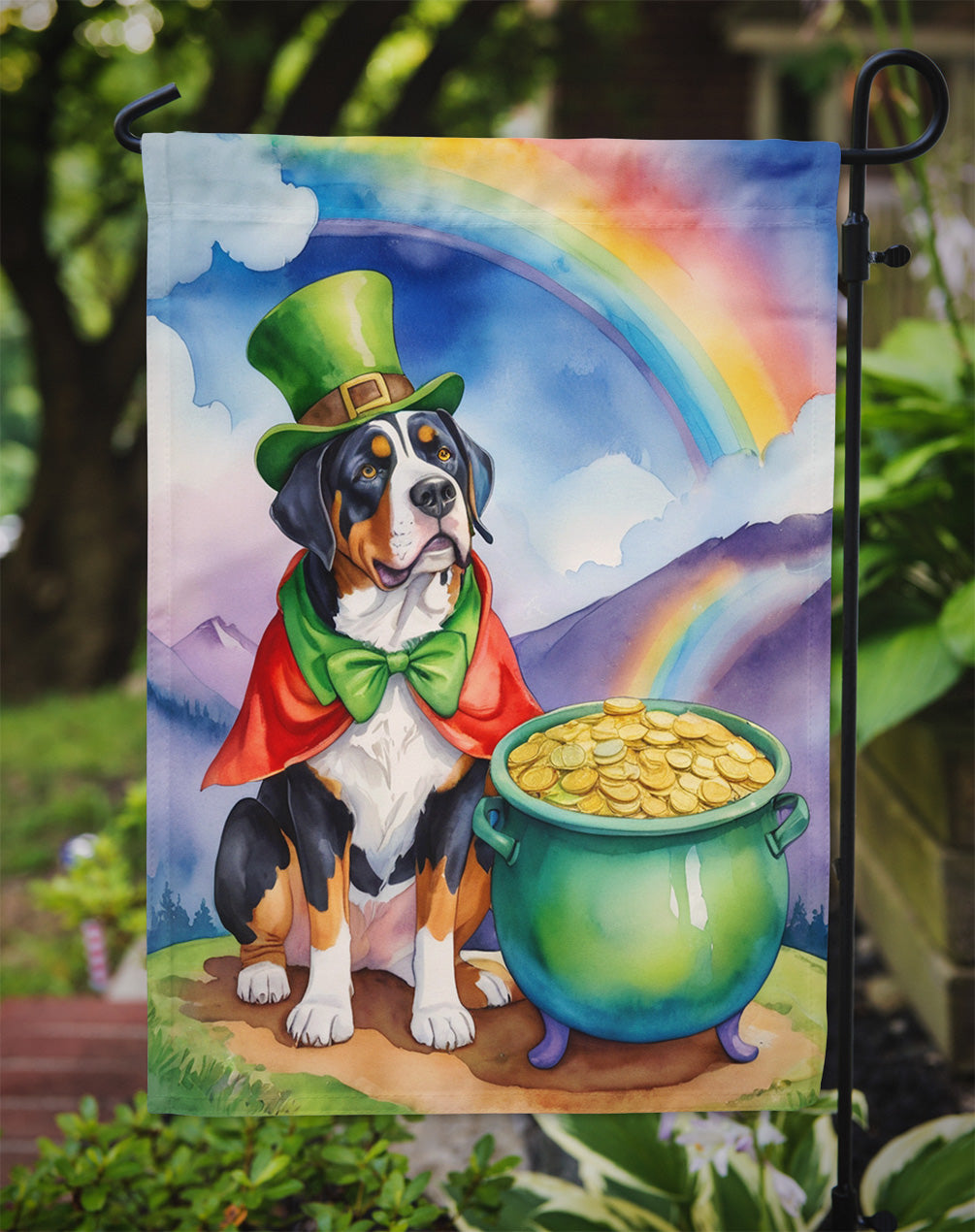 Greater Swiss Mountain Dog St Patrick's Day Garden Flag