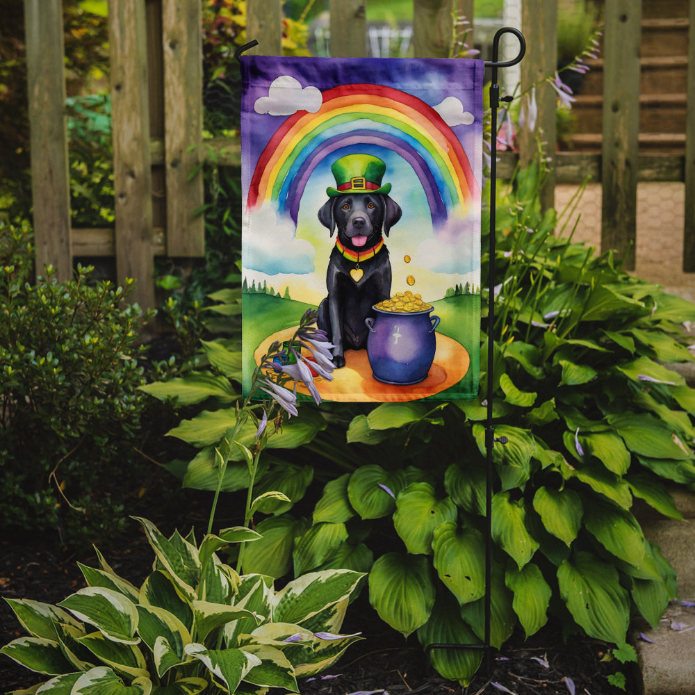 Caroline's Treasures Labrador Retriever St. Patrick’s Day Garden Flag – Dog with Pot of Gold & Rainbow Yard Decor