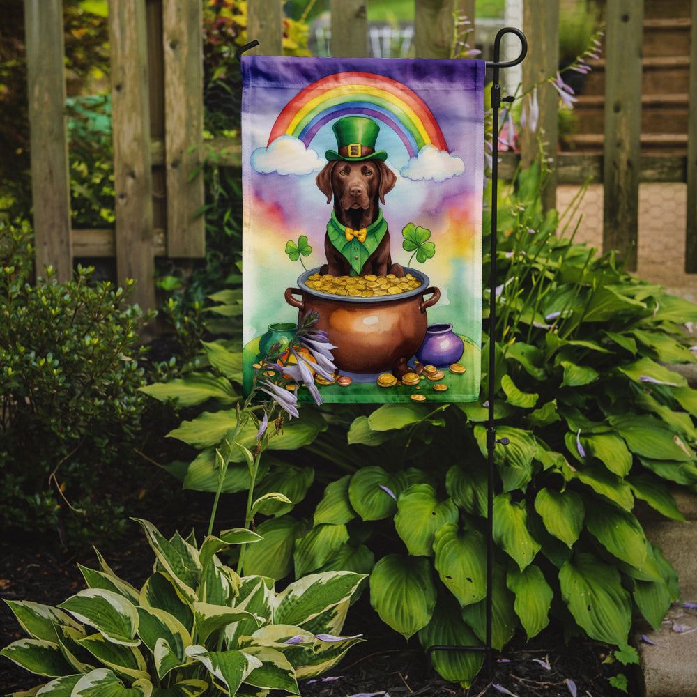 Caroline's Treasures Labrador Retriever St. Patrick’s Day Garden Flag – Dog with Pot of Gold & Rainbow Yard Decor