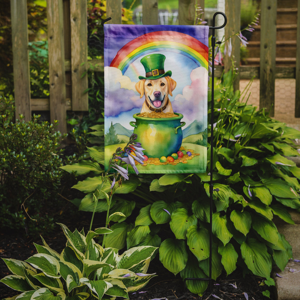 Caroline's Treasures Labrador Retriever St. Patrick’s Day Garden Flag – Dog with Pot of Gold & Rainbow Yard Decor