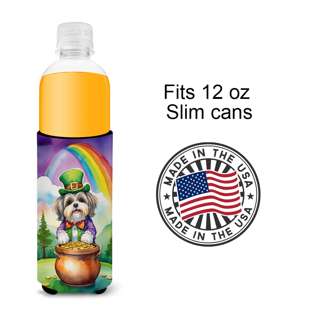 Lhasa Apso St Patrick's Day Hugger for Ultra Slim Cans