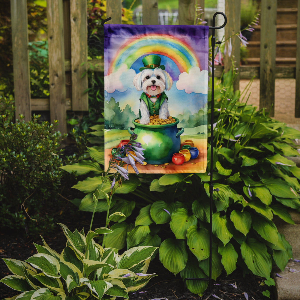 Caroline's Treasures Maltese St. Patrick’s Day Garden Flag – Dog with Pot of Gold & Rainbow Yard Decor