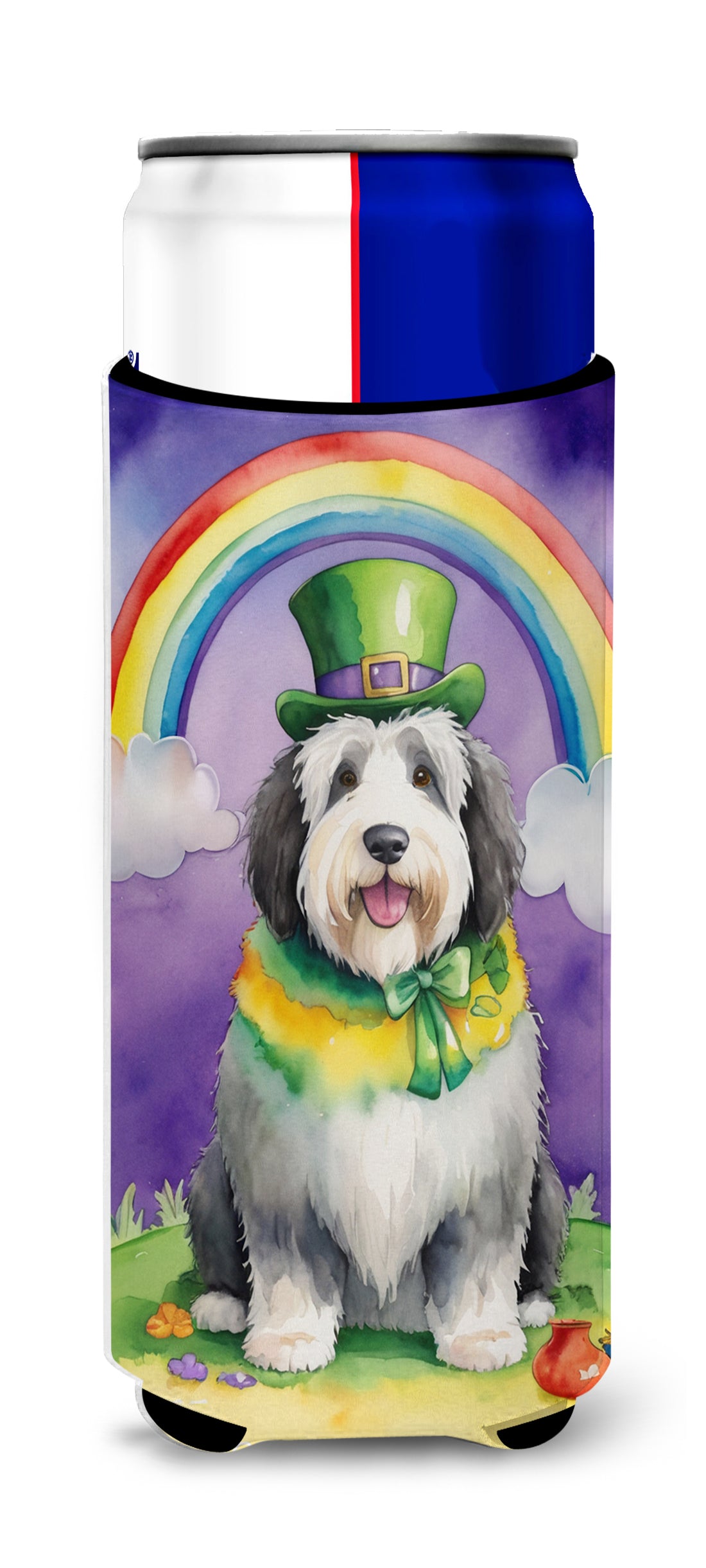 Buy this Old English Sheepdog St Patrick&#39;s Day Hugger for Ultra Slim Cans
