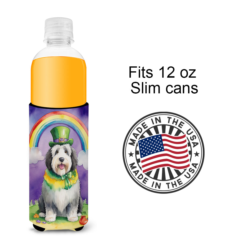 Old English Sheepdog St Patrick's Day Hugger for Ultra Slim Cans