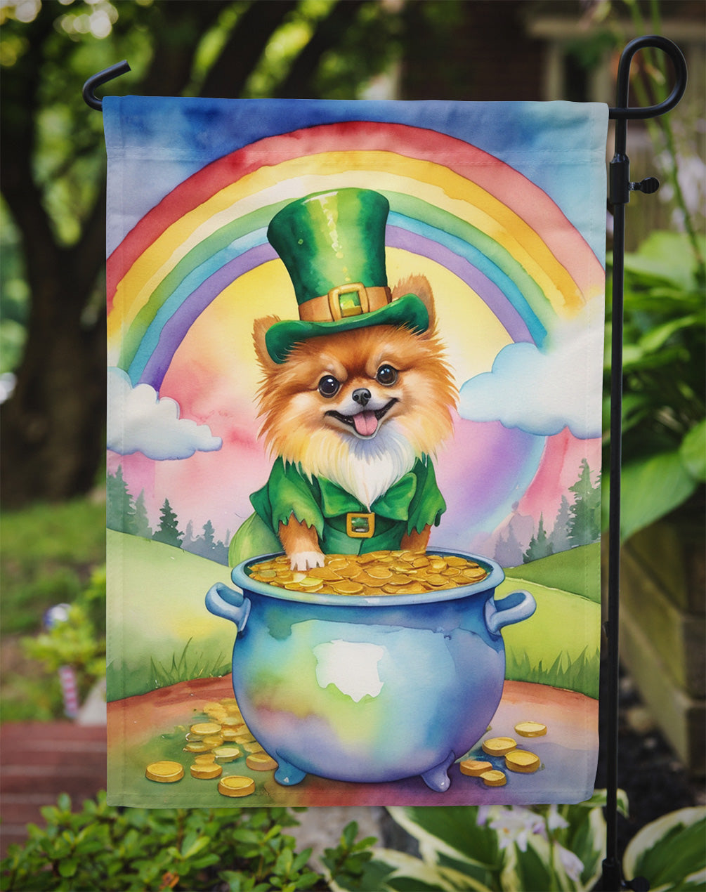 Pomeranian St Patrick's Day Garden Flag