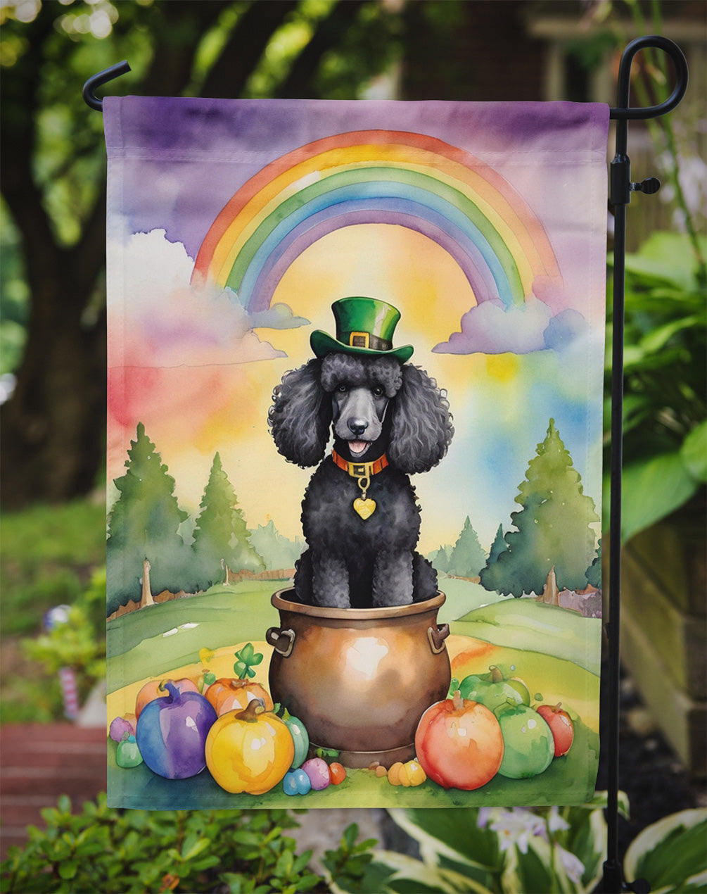 Black Poodle St Patrick's Day Garden Flag