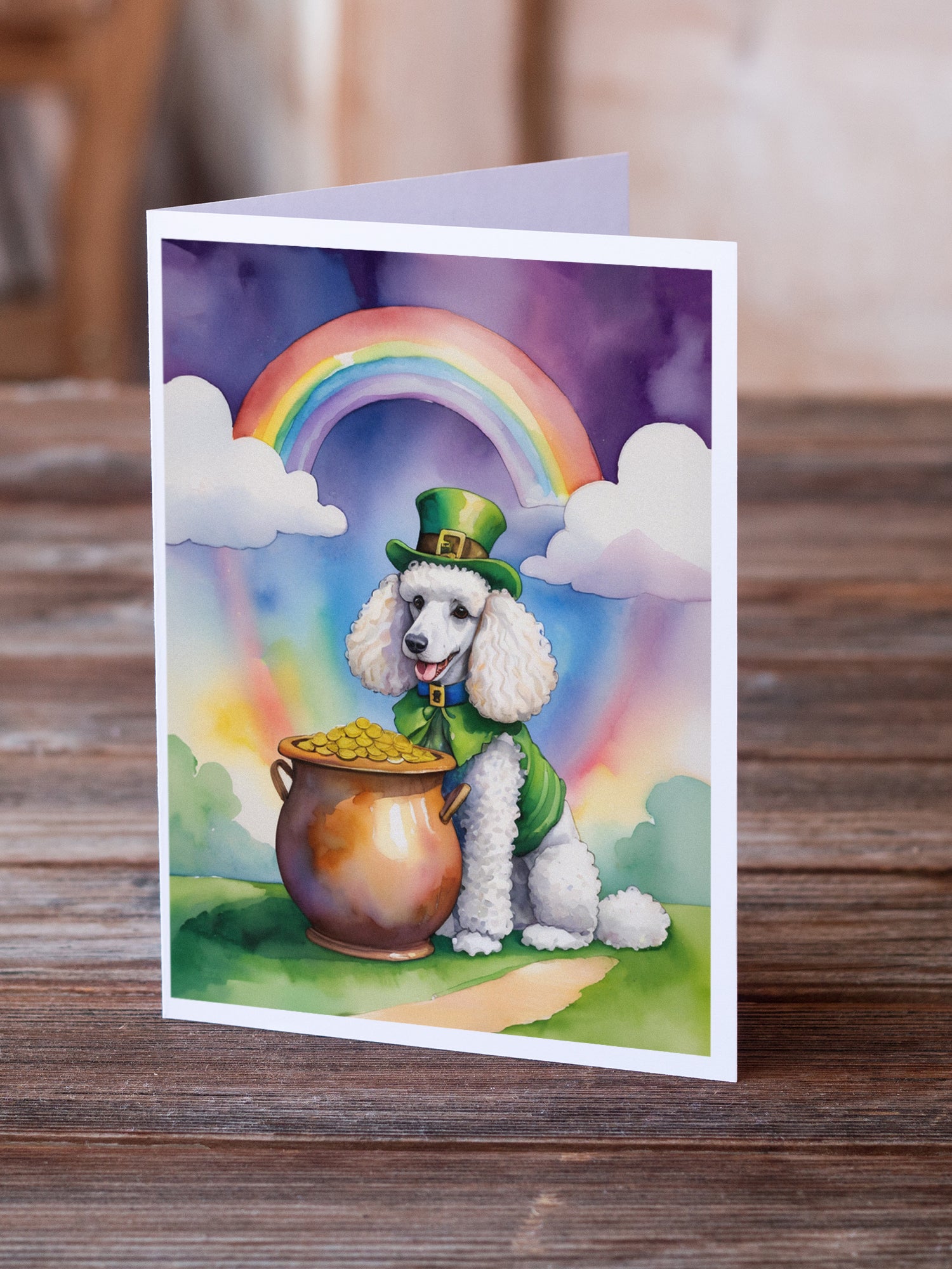 White Poodle St Patrick's Day Greeting Cards Pack of 8